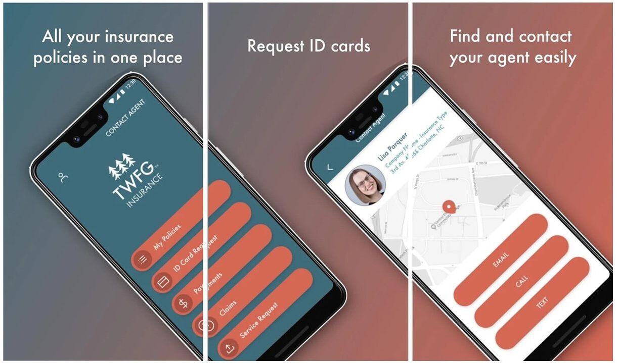 image of the features of the TWFG APP - Request ID Cards, Find and contact your agent - TWFG Tony Voiron - Insurance in Metairie LA